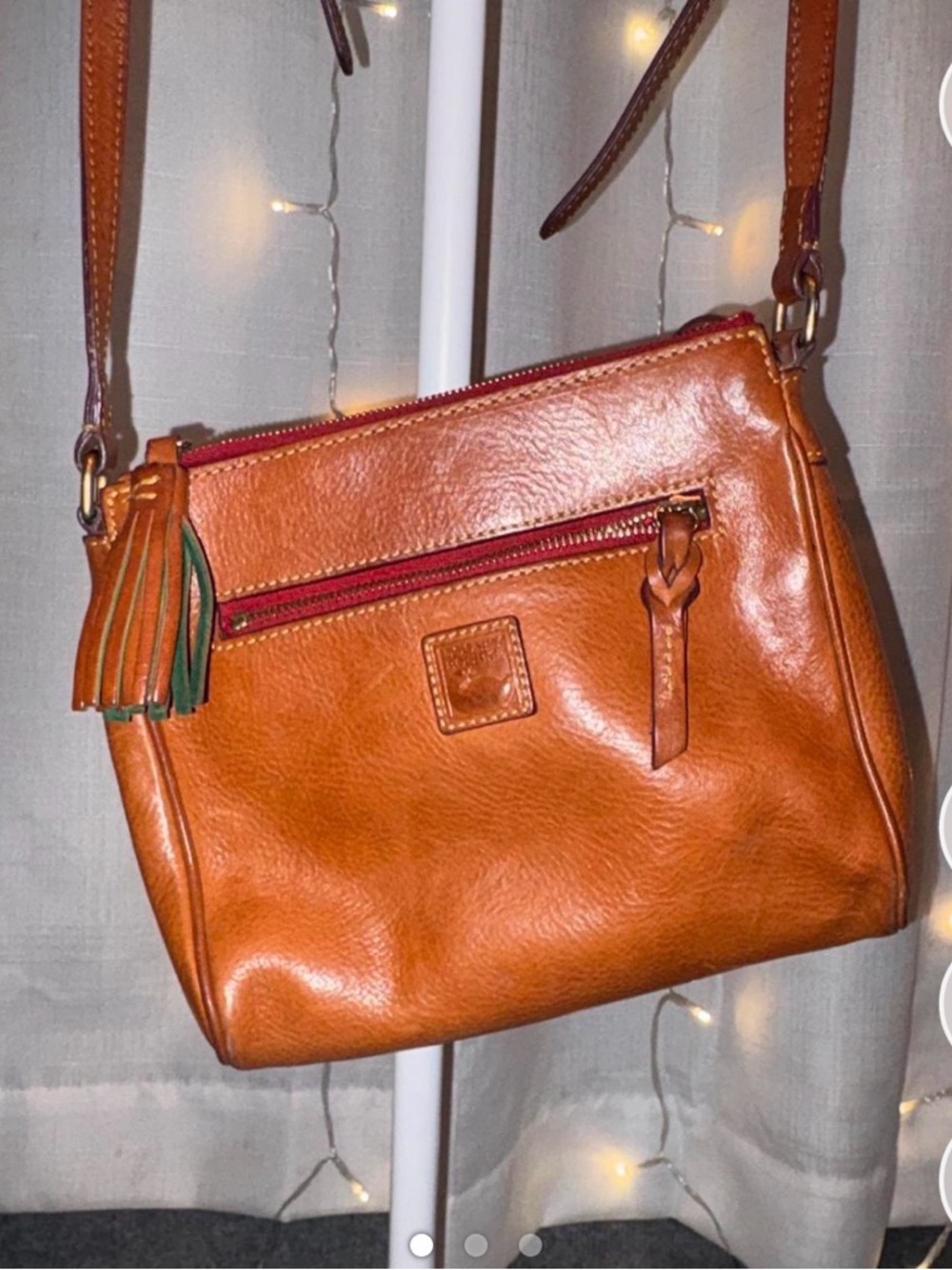 Vintage Dooney and Bourke Tan Leather Crossbody Bag with Tassel